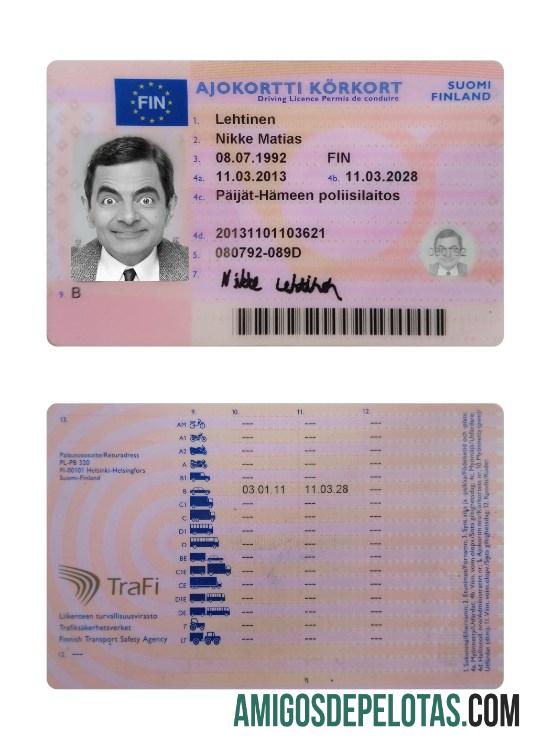 Carta de condução da Finlândia 2013 presente exemplo real